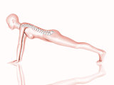 3D female medical figure with skeleton in yoga position