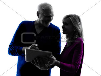 couple senior digital tablet computer silhouette