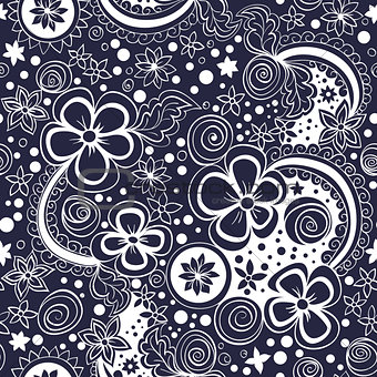 vector seamless black and white floral pattern