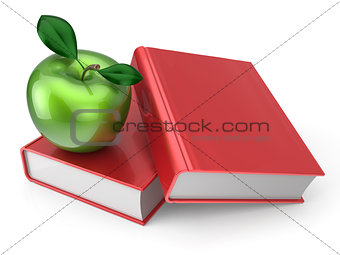 Books with green apple education learning concept