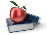 Books and red apple back to school learning
