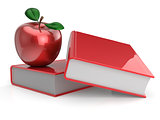 Books and red apple back to school concept