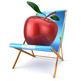 Red apple sitting in beach chair fresh healthy vegetarian diet