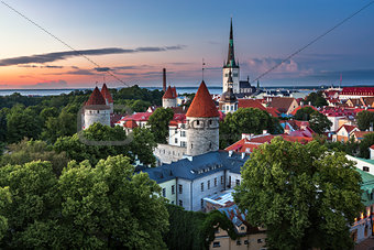 Aerial View of Tallinn Old Town from Toompea Hill in the Evening