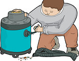Man Unclogging Wet-Dry Vacuum