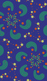 Green Shapes Over Blue Pattern