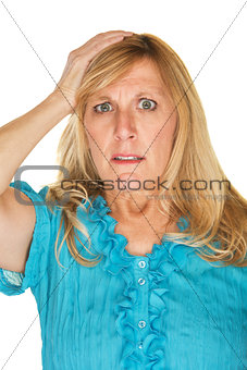 Nervous Woman with Hand on Head