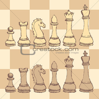 Sketch chess figurel in vintage style