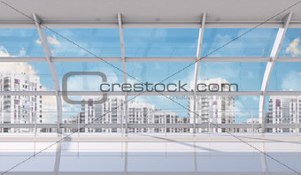 Modern cityscape under blue sky with clouds