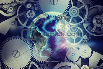 Abstract background with clockwork and globe model