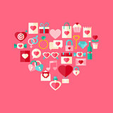 Heart shaped valentine day flat style icon set