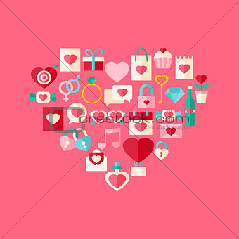 Heart shaped valentine day flat style icon set