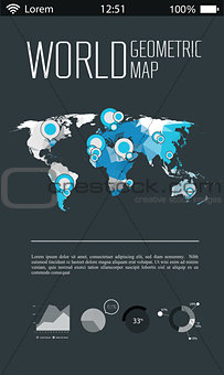 Three dimensional polygonal world map and infographics templates