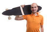 man with longboard