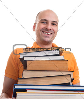 man with many books