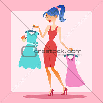 Girl shopping dress choice