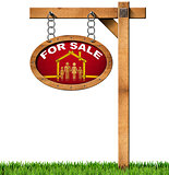 House For Sale Sign - Wooden Meter with Family