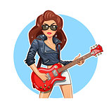 Girl with guitar. Rock guitarist