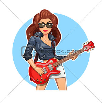 Girl with guitar. Rock guitarist