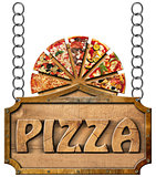 Pizza - Wooden Sign with Metal Chain