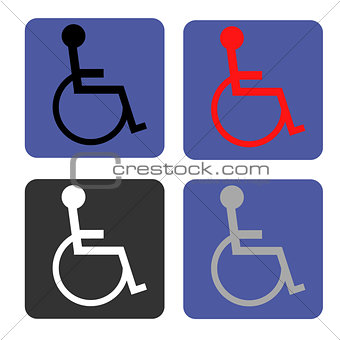 Disabled icon. Human on wheelchair symbol. Handicapped invalid sign.