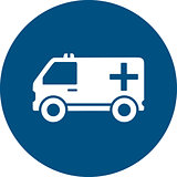 ambulance car on blue round icon