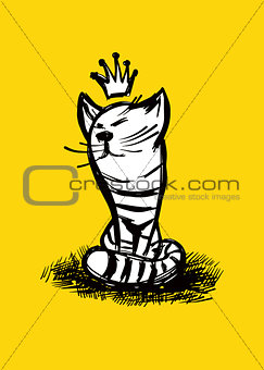 Cat with crown. Hand drawn. Vector illustration.