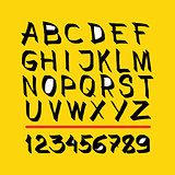 alphabet. hand drawn in vector on yellow background