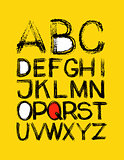 alphabet. hand drawn in vector on yellow background