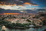 Panoramic view of Toledo at dusk, Castile-La Mancha, Spain
