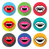 Vampire mouth, vampire teeth vector flat design icons set