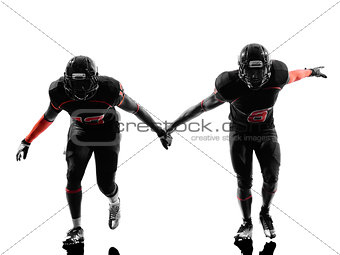 two american football defense players silhouette