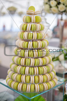 Pyramid of french colorful macaroons