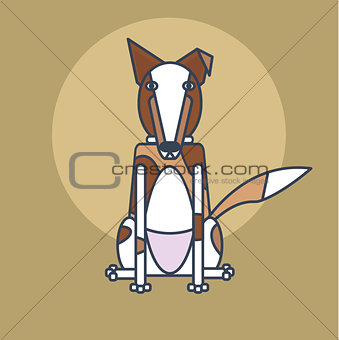 line style simple illustration of  white and brown dog sitting