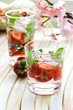 Summer strawberry lemonade with mint and ice