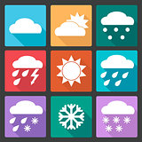 Colored square icons set of weather forecast