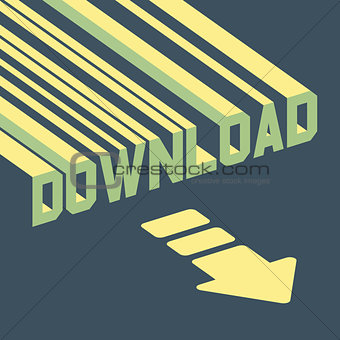 The word download with an arrow. 3d vector illustration.