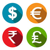 Currency flat icons set