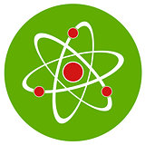 Atom sign icon.