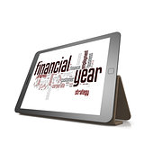 Financial year word cloud on tablet
