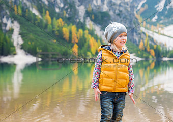 Smiling girl on the shore of Lake Bries
