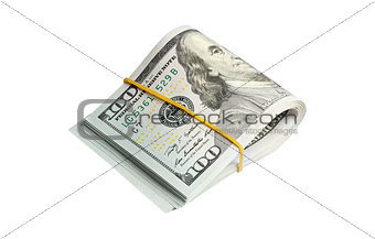 Roll of 100 dollars banknotes isolated on white