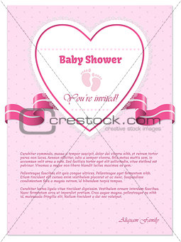 Pink baby shower invitation with text