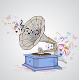 Music background with gramophone and notes. 