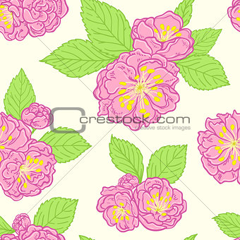 Seamless pattern with peach flowers