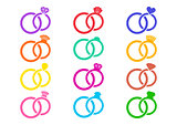 Colorful vector wedding rings icons