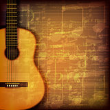 abstract grunge music background with acoustic guitar