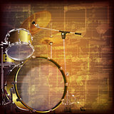 abstract grunge music background with drum kit