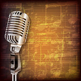 abstract grunge music background with retro microphone