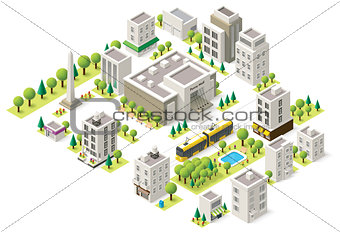 Vector isometric city buildings set